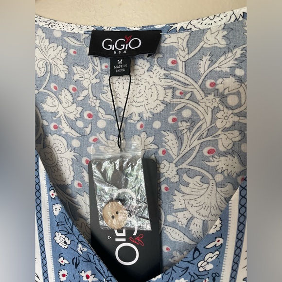 GiGiO Boho Sleeveless V Neck Button Down Long Blue Dress Ruffled Hem Size Medium - Picture 9 of 16